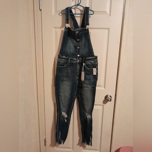 Maurices KanCan Women's Large Distressed Dark Wash Overalls
